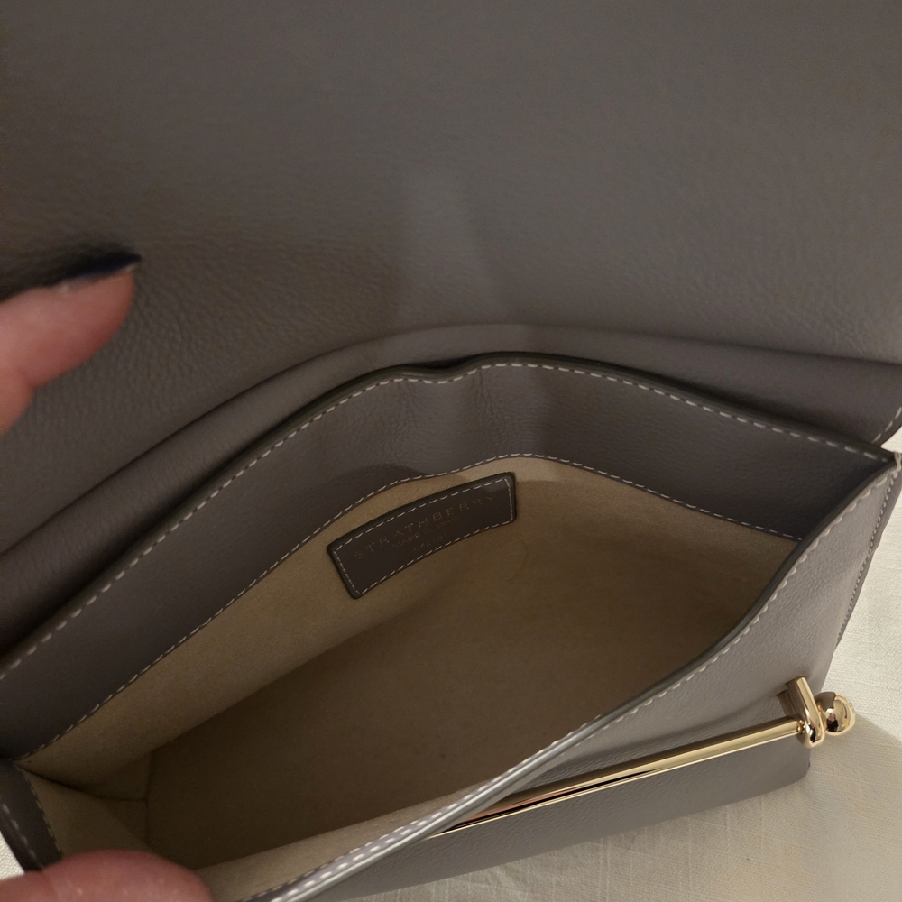 Strathberry Gray Leather Clutch with Gold Bar - Picture 9 of 12